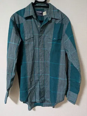 Wrangler 터콰이즈 그레이 체크 무늬 긴팔 웨스턴 셔츠