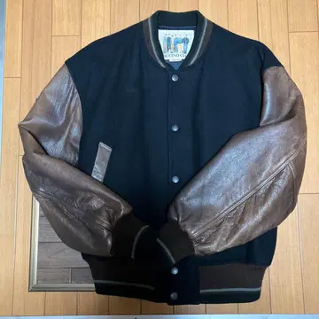 바시티 자켓 울 가죽 1960년대 자수