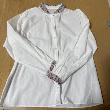 parkes 화이트 코튼 셔츠 플라워 프린트 옷깃