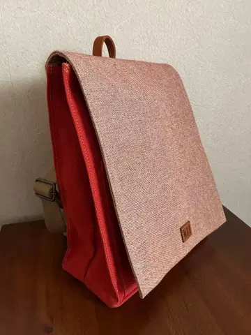 k ii 플랩식 백팩 빨간색 주홍색 베이지 캔버스 백팩