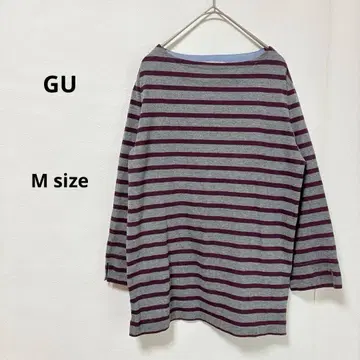 GU 지유 보더 티셔츠 M 그레이 보트넥 7부 소매