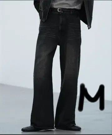 CURVED FLARE DENIM SLACKS 빈티지 블랙 M