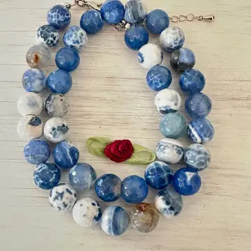 고급 BLUE 아게이트 크리스탈 컷 멋진 엘레강트 목걸이