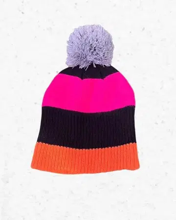 00s 폼폼 비니 니트 모자 보더 배색 오렌지 핑크 모자