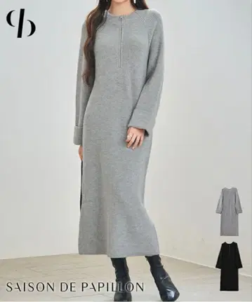 [ 택 포함 새상품 ] [ 신상 ] 세존드파피용 니트 원피스 하프 지퍼