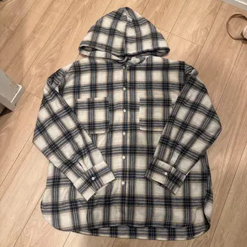 후드 부착 체크 셔츠