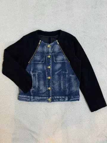 세모아쥬 블루 스트레치 데님과 보아 소재 자켓 여성용