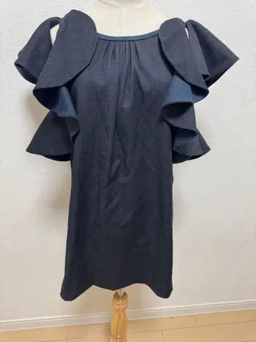 Black Mouton 프릴 달린 슬리브리스 드레스