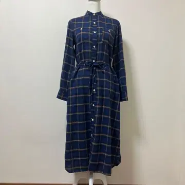 오메카시 롱 원피스 체크 네이비 가을 겨울 내추럴 귀여운 어른