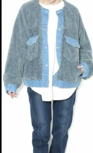 오버 사이즈 보아 자켓 데님 포켓 부착