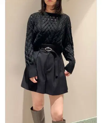 SNIDEL 시스루 니트 크롭 풀오버 블랙 스나이델