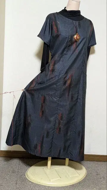 오시마 무늬 기모노 리메이크 롱 원피스 B 10