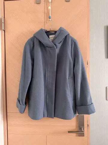 AuieF 후드 부착 블루 그레이 코트