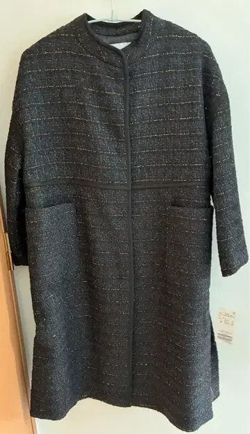 베이 스톡 트위드 가운 코트 네이비