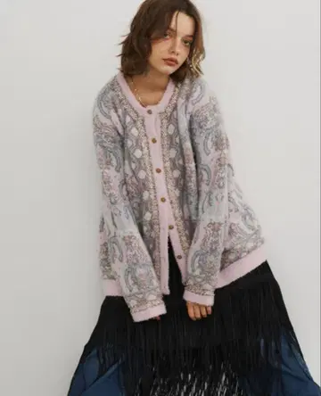 Unitage 부클레 총 패턴 자카드 니트 가디건