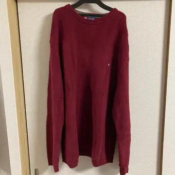 CHAPS 버건디 헤링본 니트