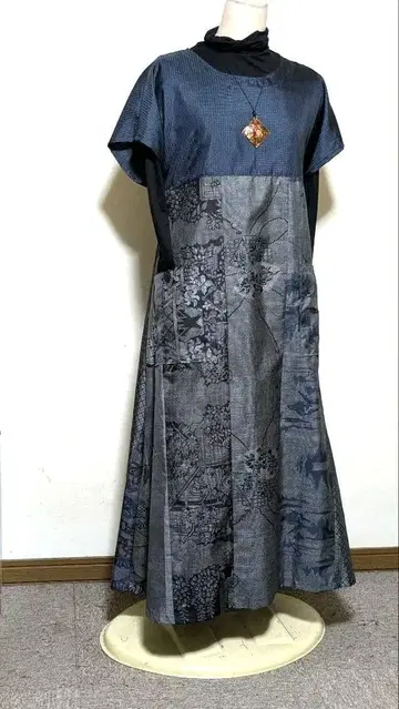 오시마 카스리 기모노 리메이크 롱 원피스 B 11