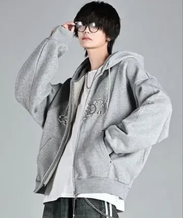 ADRER 헤비웨이트 로고 세미숏 빈티지 더블 지퍼 후드티