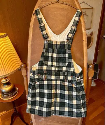 70s 미국 빈티지 구제 의류 체크 오버롤 스커트