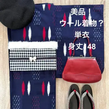 새상품급! 울 기모노?  네이비 레트로 귀여움 기장 148