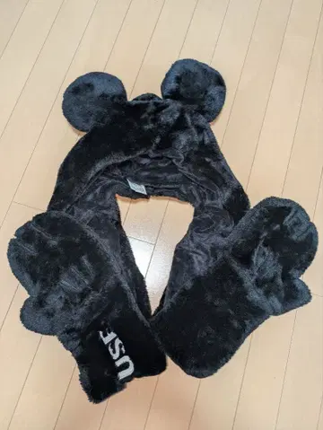 미키마우스 귀 달린 후드 장갑 세트