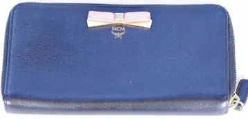 MCM 네이비 장지갑 리본 디자인