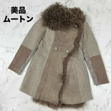 [ 새상품급 ] 리얼 무스탕 퍼 이소재 도킹 롱 기장 베이지 계열