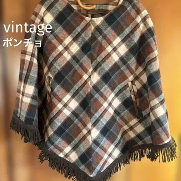 vintage 판초 SHIRT&BLOUSE 일본제 체크 무늬 프린지