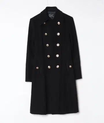 블랙 더블 브레스트 롱 코트
