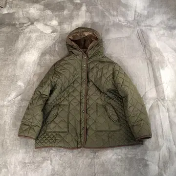 안감 플리스 올리브 그린 퀼팅 자켓 후드 부착