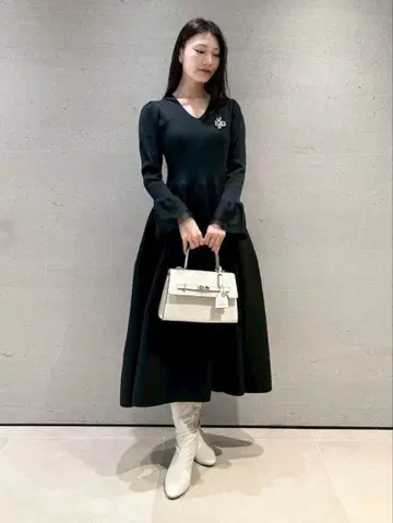 CELFORD 시어 믹스 홀 가먼트 원피스 블랙 38