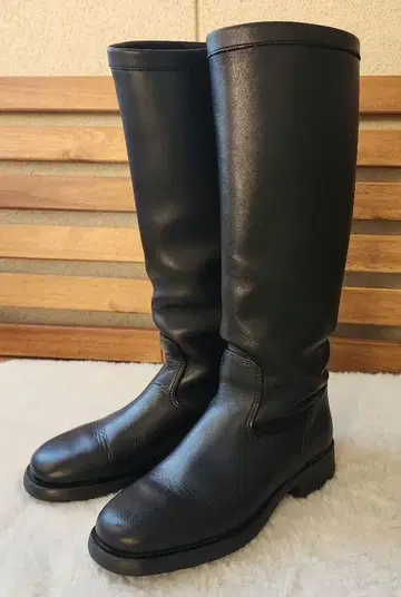 agnes b 가죽 롱 부츠 EU 사이즈 37 블랙