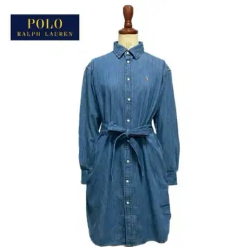 미사용 택 없음 폴로 랄프로렌 데님 셔츠 원피스 허리 리본 포함