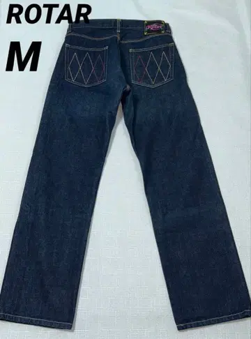 ROTAR 로터 스티치 데님 팬츠 M 빨간색 버튼 플라이 청바지