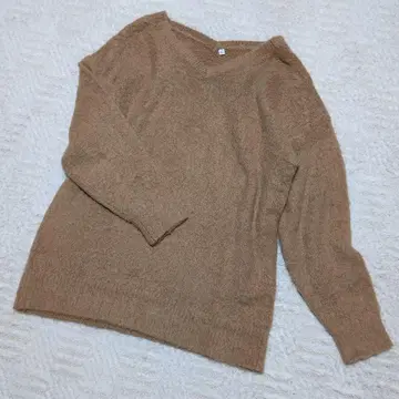 고품질 빈티지 베이지 V넥 스웨터 L 사이즈 알파카 혼방 양모 혼방