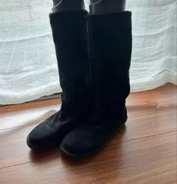 블랙 스웨이드 롱 부츠 37 퍼 안감