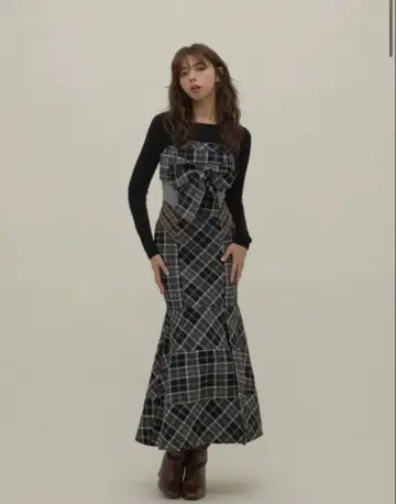 Juni 체크 드레스 Black S 사이즈