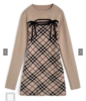 GRL 체크 무늬 프론트 오픈 리본 니트 미니 원피스[ru1372]