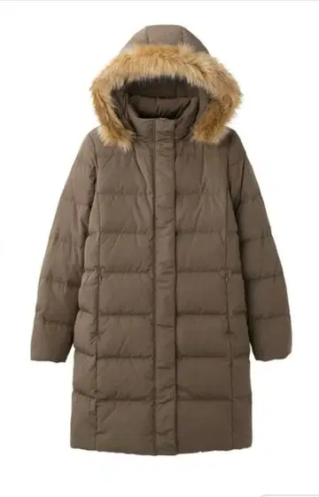 GU 다운 80% 롱 코트 후드 코트 하이넥 카키 큰 사이즈 XL