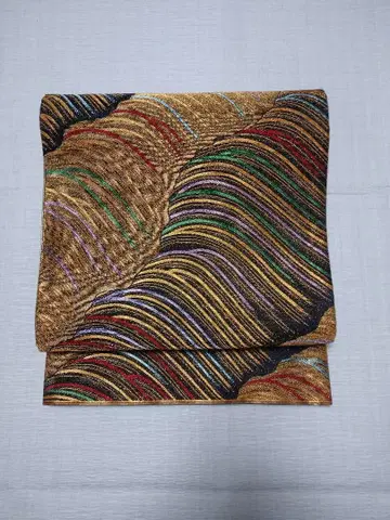 물결 무늬 후쿠로 오비 도초토리 순수 실크 리버서블 육통/전통