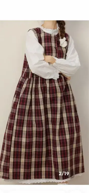 라글란 타탄 체크 노카라 원피스