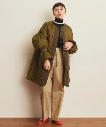 CHILD WOMAN 앞 리본 밀리터리 퀼팅 코트