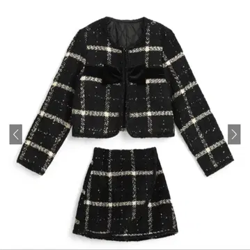 GRL 트위드 체크 무늬 리본 자켓 x 미니 스커트 셋업[gn556]