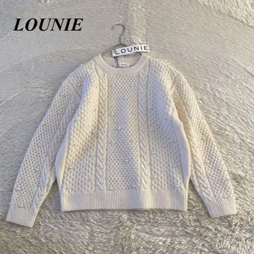 [ 미사용 ] LOUNIE 루니 니트 케이블 니트 비쥬 펄 포함