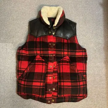 Retro Guide 다운 베스트 빨간색 블랙 체크