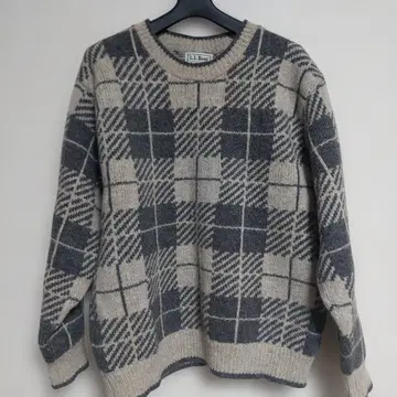 80~90s L.L.Bean 체크 무늬 울 스웨터 그레이지 M