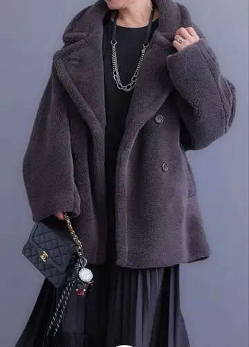 AIJAN 시착만 한 새상품! 차콜 그레이 미디 보아 코트