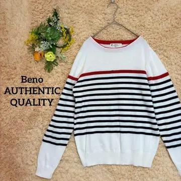 [비노] 보더 무늬 니트 셔츠 아이보리 x 네이비 x 빨간색 캐주얼 M