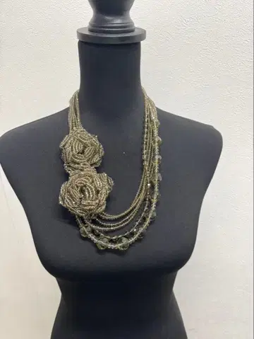 비즈 꽃 모티브 골드 계열 브론즈 계열 롱 목걸이