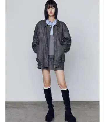 빈티지 인조 가죽 블루종 & 스커트